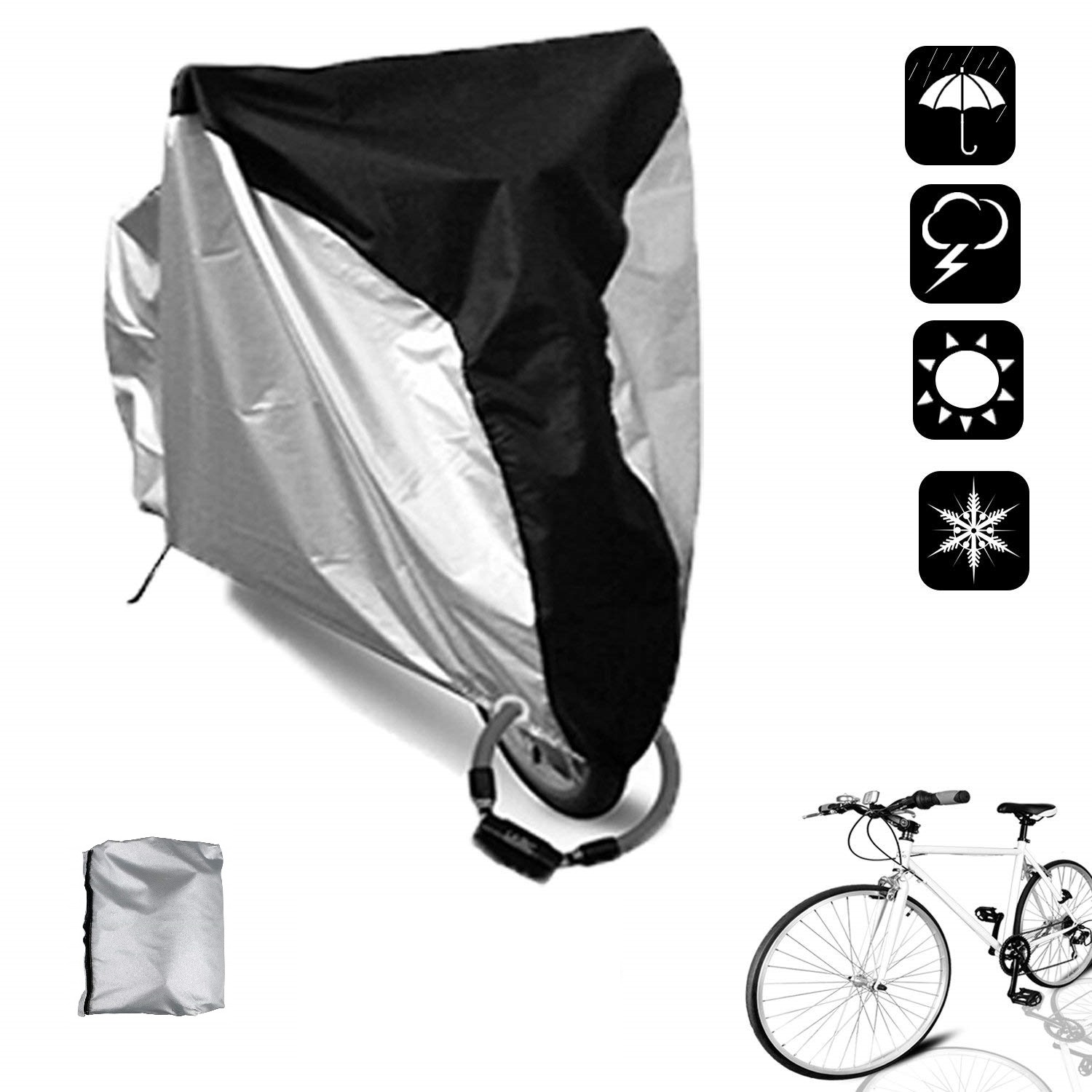 Waterproof Bicycle Cover Indoor Outdoor Storage BEEWAY Bike Cover 210T Nylon